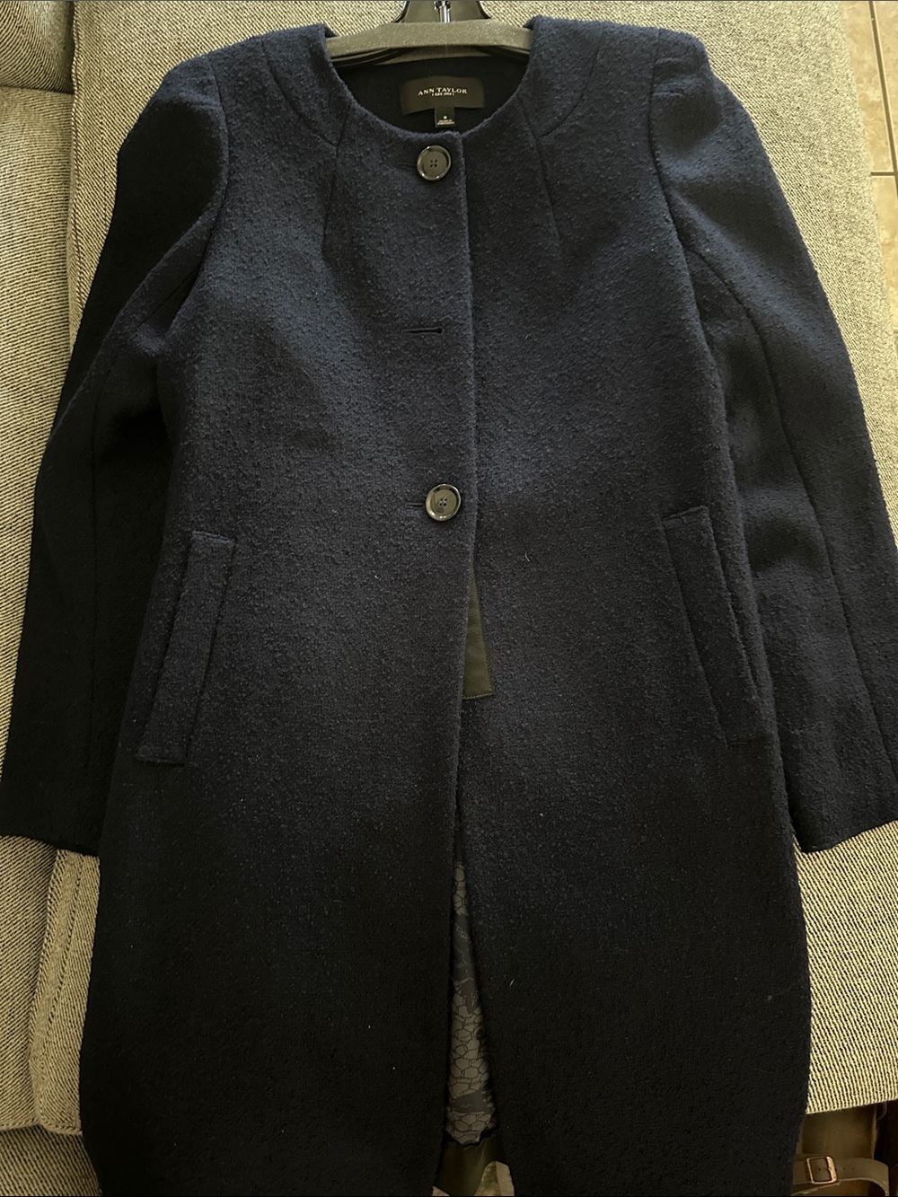 Ann Taylor Navy Collarless Wool Pea Coat